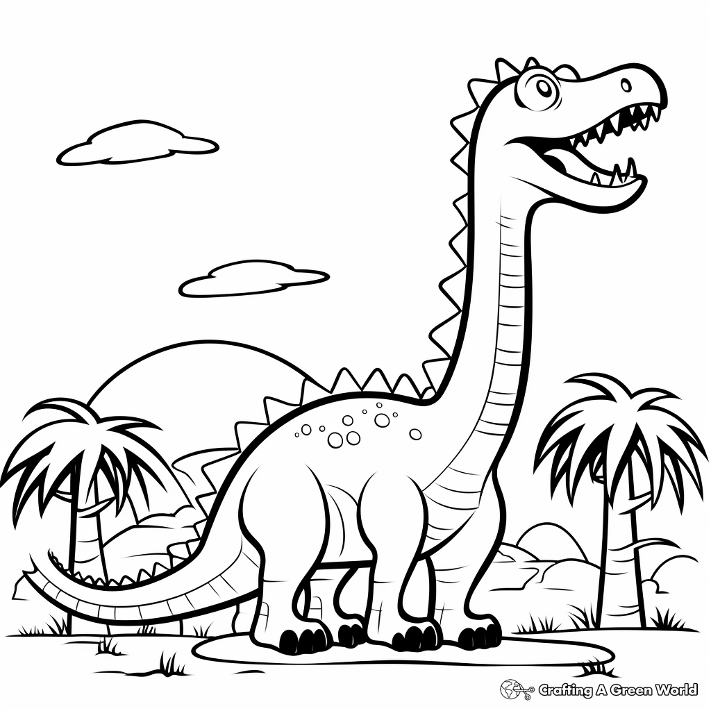 Simple Diplodocus Outline Coloring Pages for Preschoolers 2
