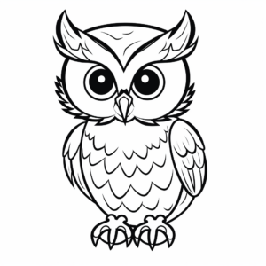 Simple Line Art Great Horned Owl Coloring Pages for Small Kids 1