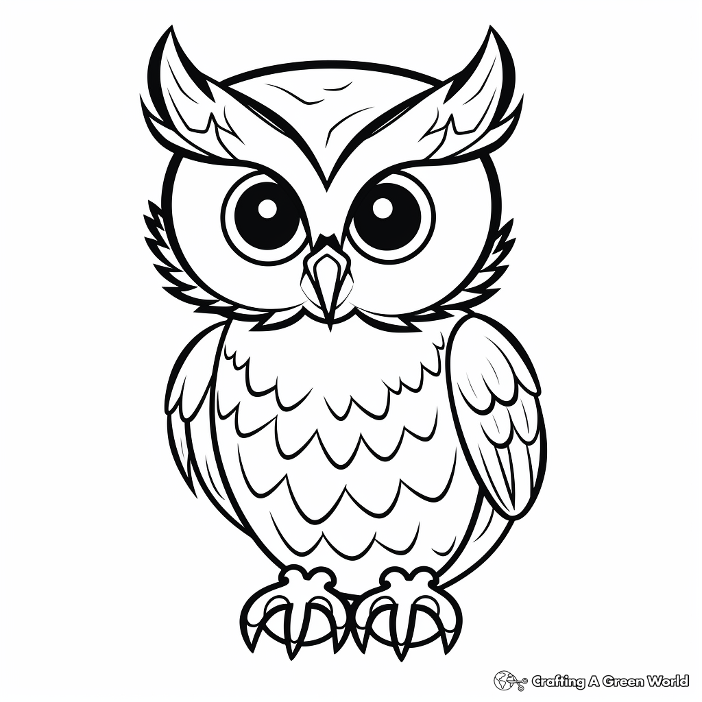 Simple Line Art Great Horned Owl Coloring Pages for Small Kids 1