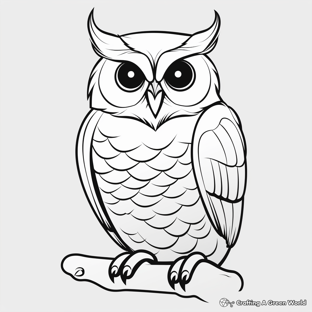 Simple Line Art Great Horned Owl Coloring Pages for Small Kids 2