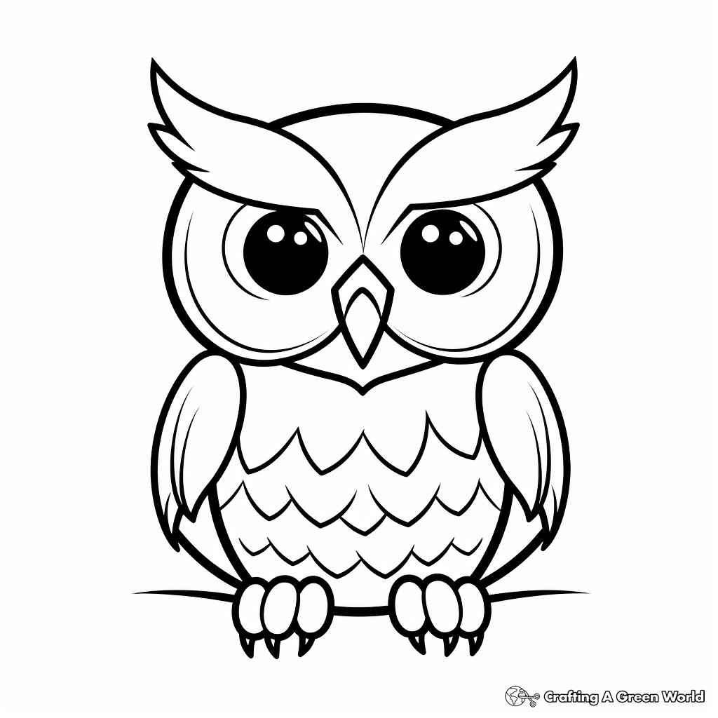 Simple Line Art Great Horned Owl Coloring Pages for Small Kids 4