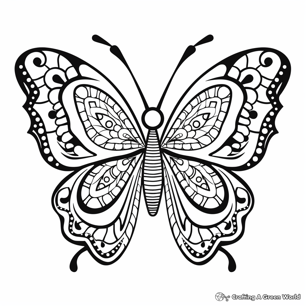 Simple Peacock Butterfly Mandala Coloring Pages for Kids 1