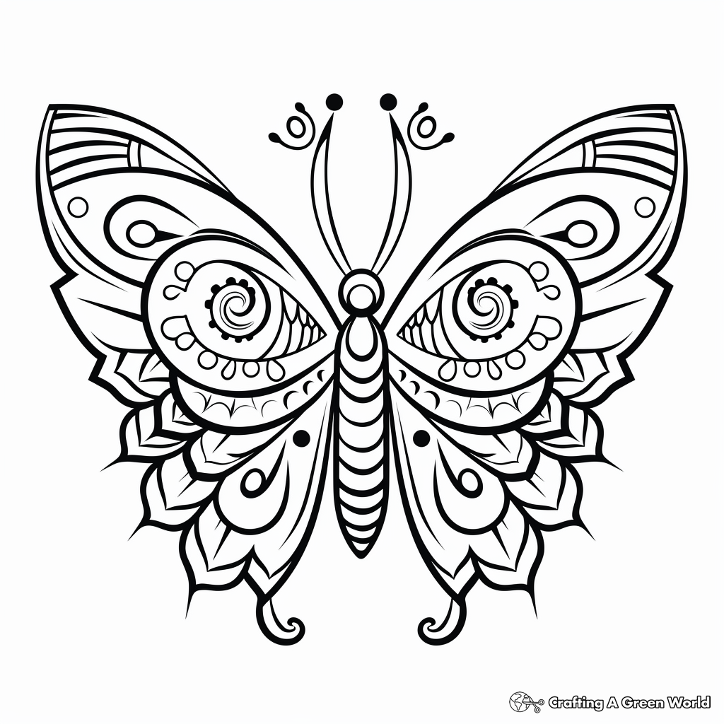 Simple Peacock Butterfly Mandala Coloring Pages for Kids 3