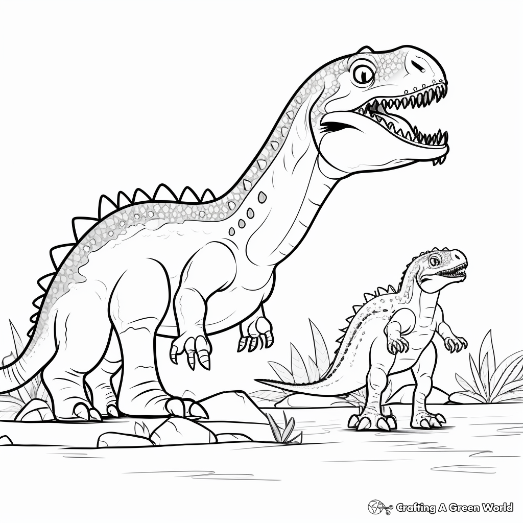 Simplified Spinosaurus vs T-Rex Coloring Pages for Beginners 1