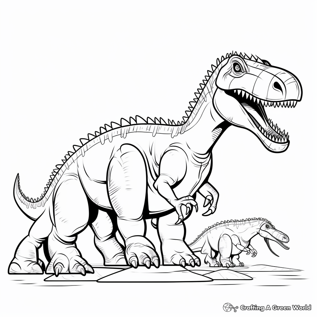 Simplified Spinosaurus vs T-Rex Coloring Pages for Beginners 2