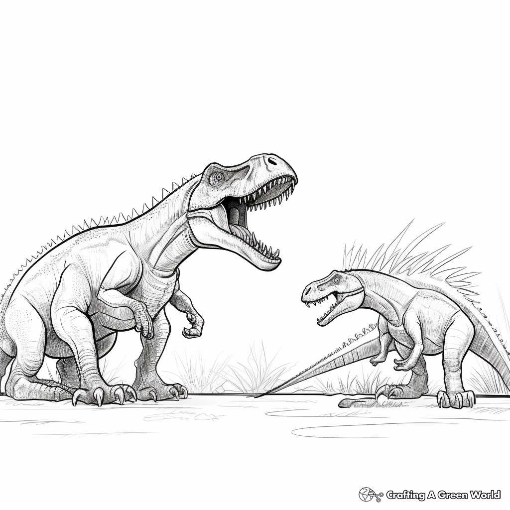 Simplified Spinosaurus vs T-Rex Coloring Pages for Beginners 3