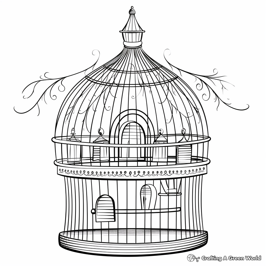 Single and Multiple Bird Cage Coloring Pages 1