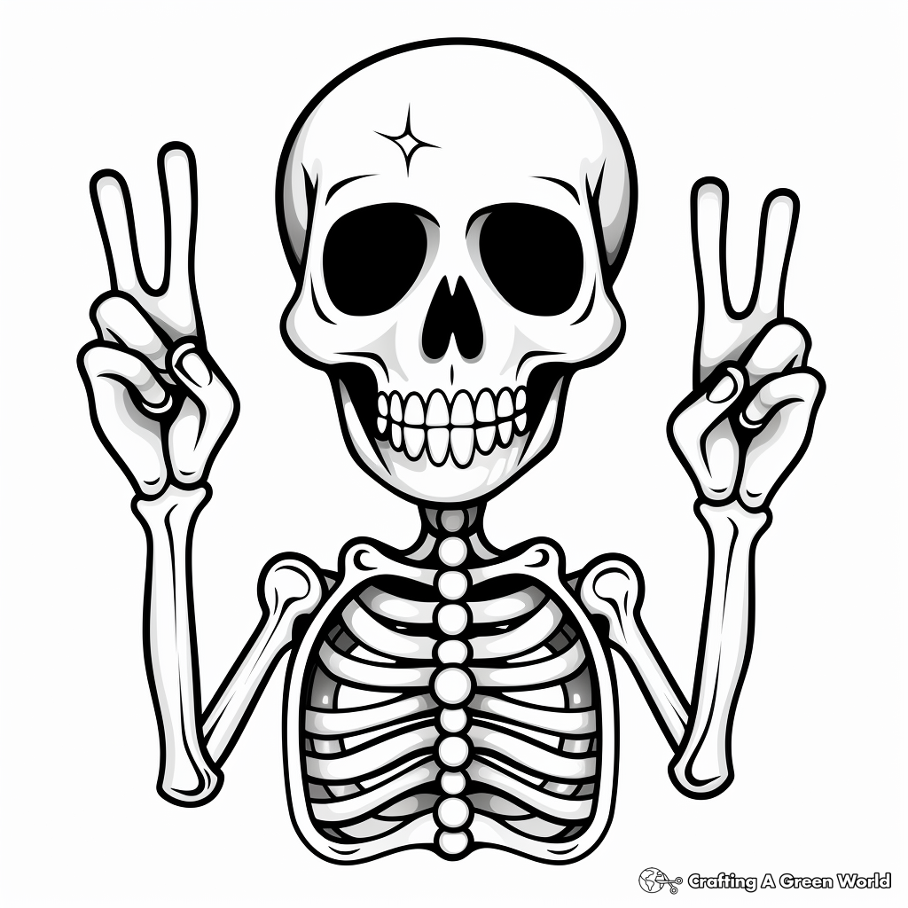 Skeleton Hand Making Peace Sign Coloring Pages 3