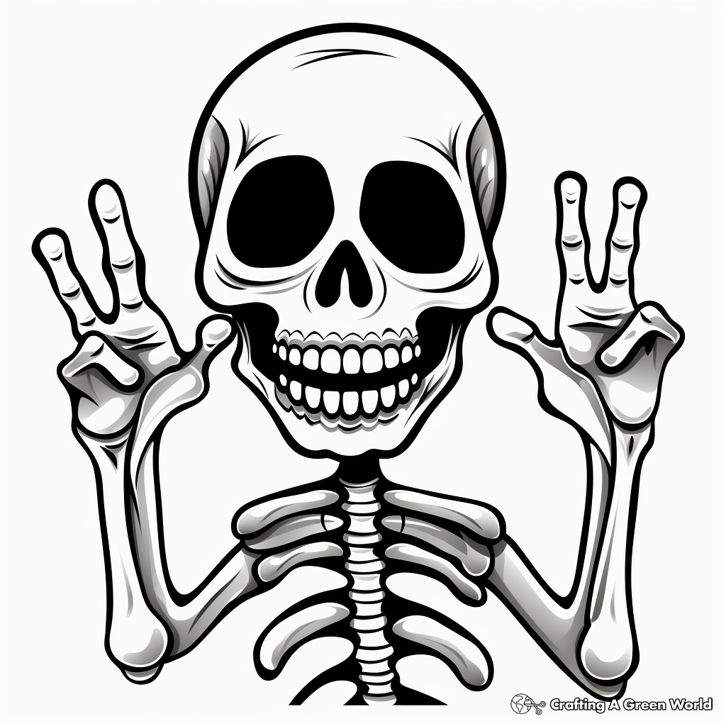 Skeleton Hand Making Peace Sign Coloring Pages 4