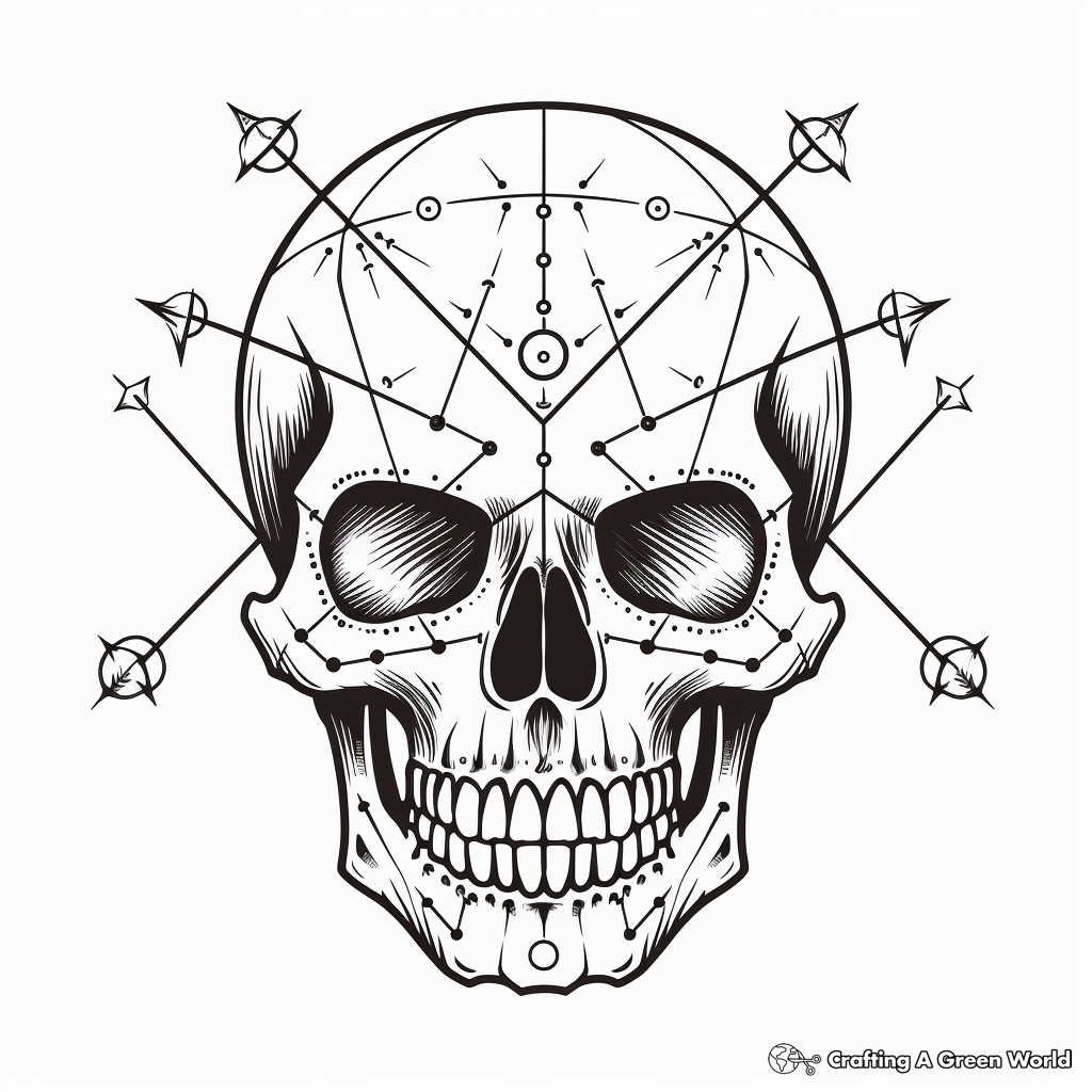 Skull with Crossed Arrow Tattoos: Coloring Version 1