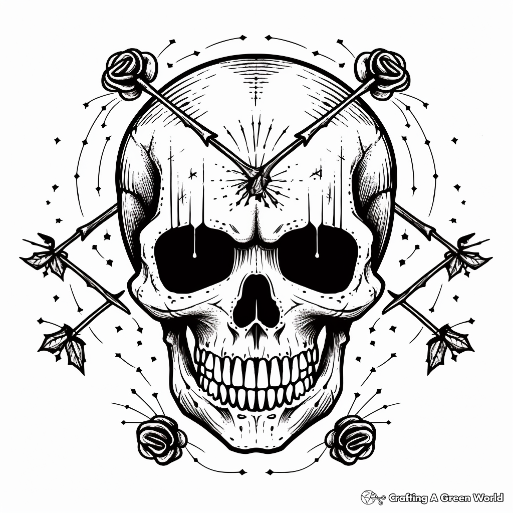 Skull with Crossed Arrow Tattoos: Coloring Version 2