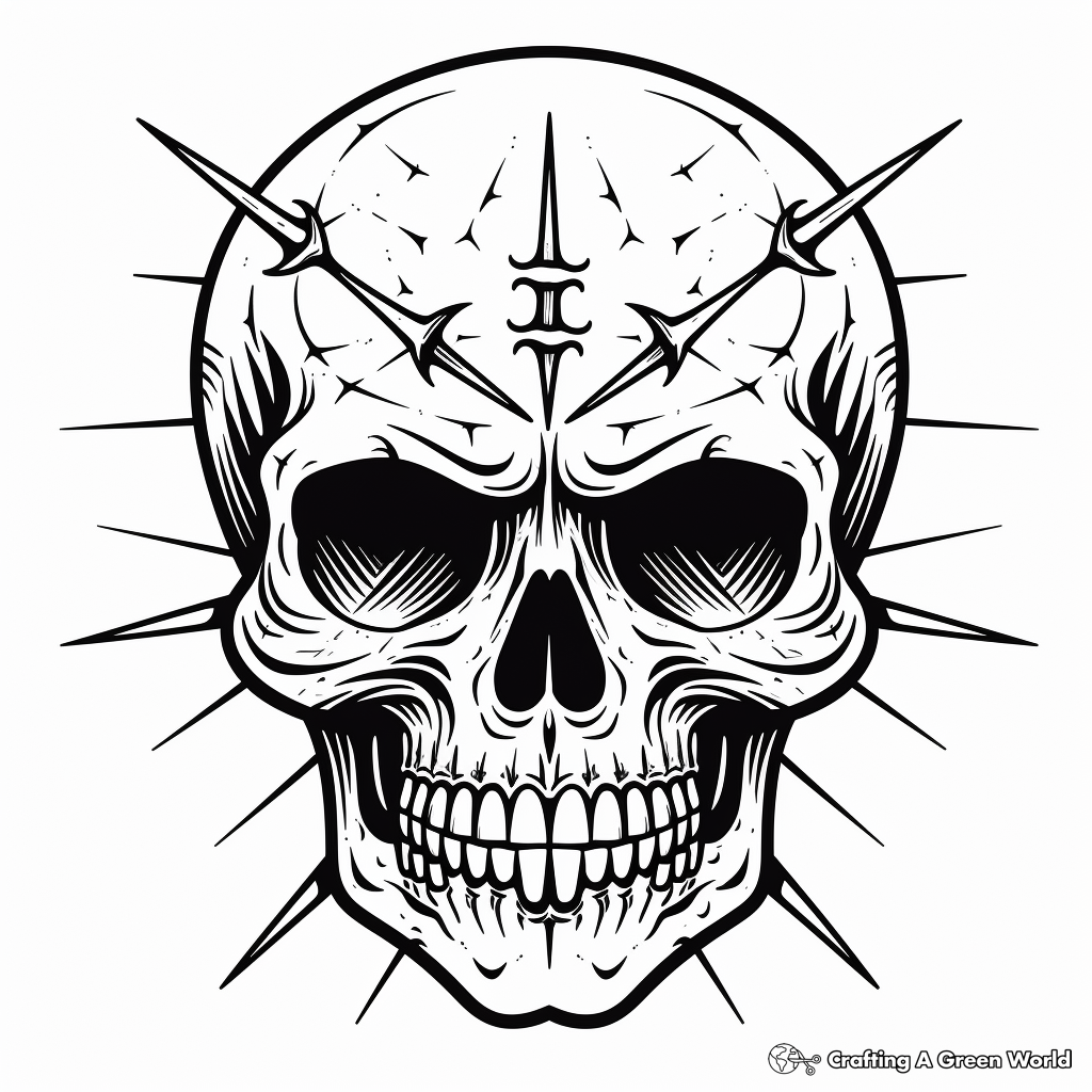 Skull with Crossed Arrow Tattoos: Coloring Version 3