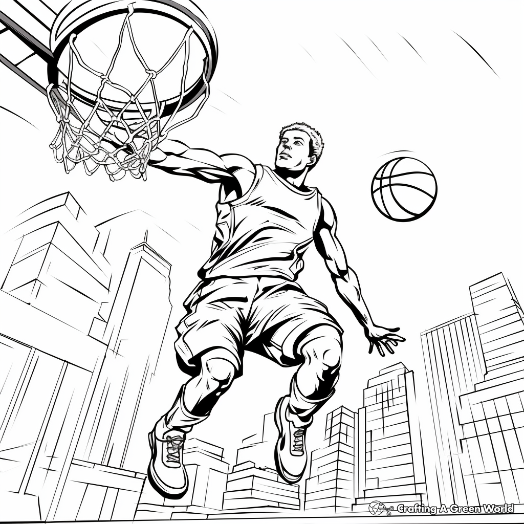 Slam-Dunk Action Basketball Coloring Pages 1