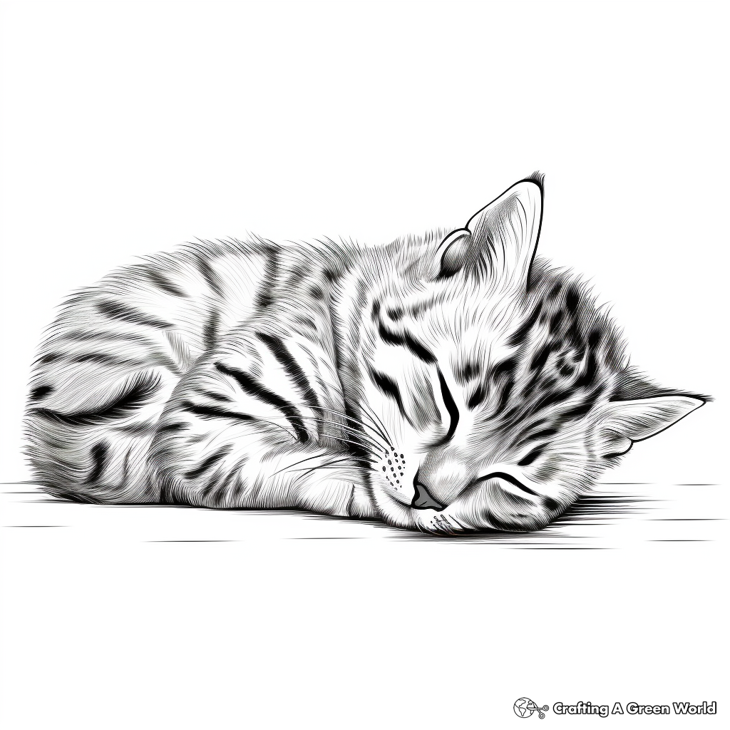 Sleeping Bengal Cat Coloring Pages 1