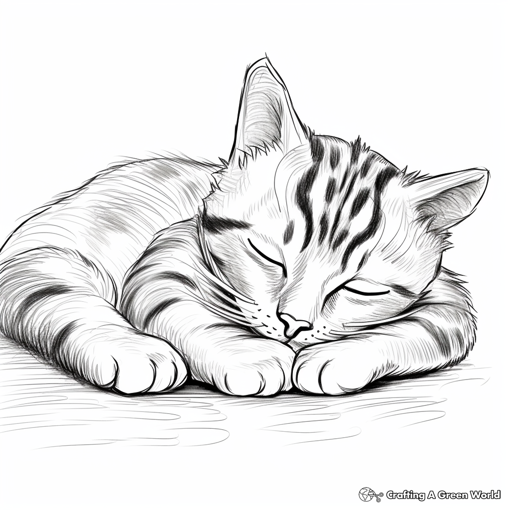 Sleeping Bengal Cat Coloring Pages 2