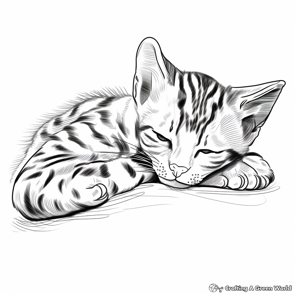 Sleeping Bengal Cat Coloring Pages 3