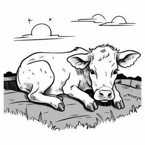 Sleeping Calf: Night-Time Scene Coloring Page 3