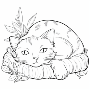 Sleeping Cat and Mouse Coloring Pages 1