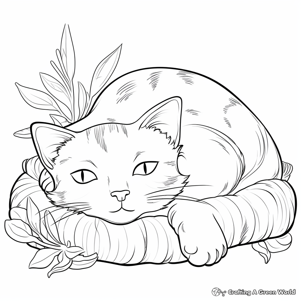 Sleeping Cat and Mouse Coloring Pages 1