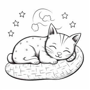 Sleeping Cat and Mouse Coloring Pages 3