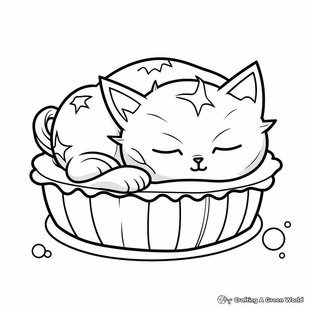 Sleeping Cat on a Cupcake Coloring Pages 2