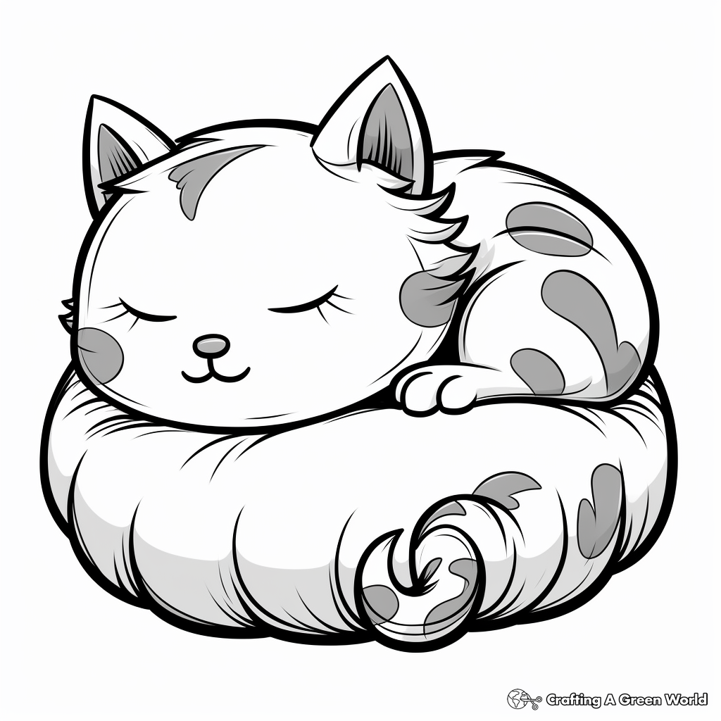 Sleeping Cat on a Cupcake Coloring Pages 3