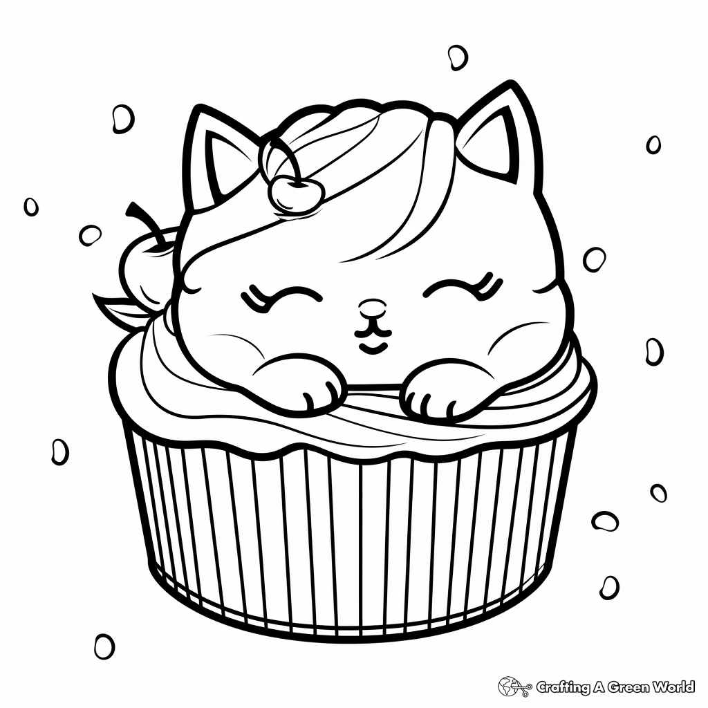 Sleeping Cat on a Cupcake Coloring Pages 4