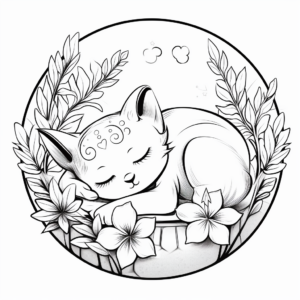 Sleeping Kitty and Lilac Flower Coloring Pages 3