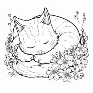 Sleeping Kitty and Lilac Flower Coloring Pages 4