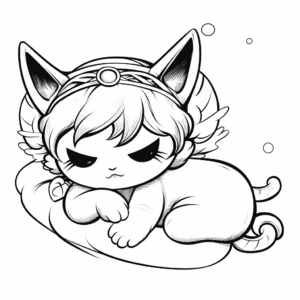 Sleeping Kitty Fairy Coloring Pages for Bedtime 1