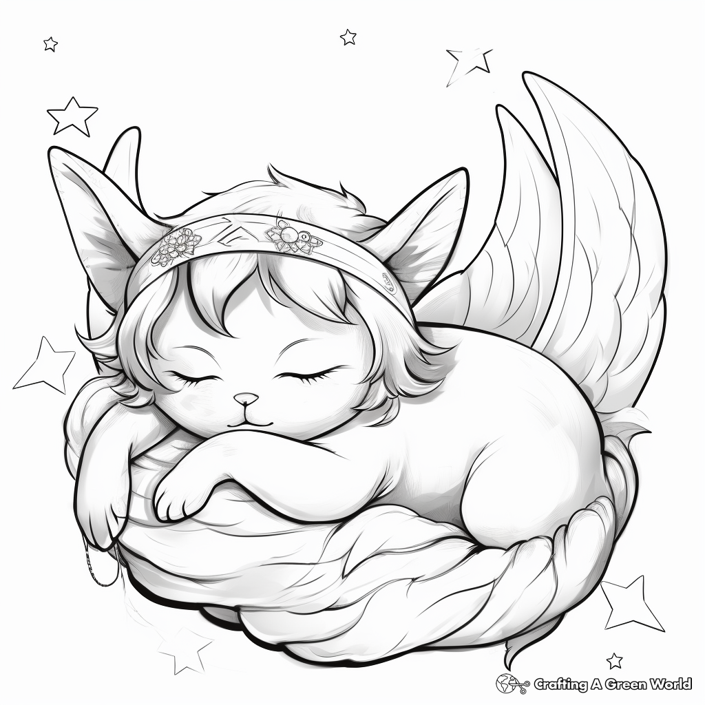 Sleeping Kitty Fairy Coloring Pages for Bedtime 2