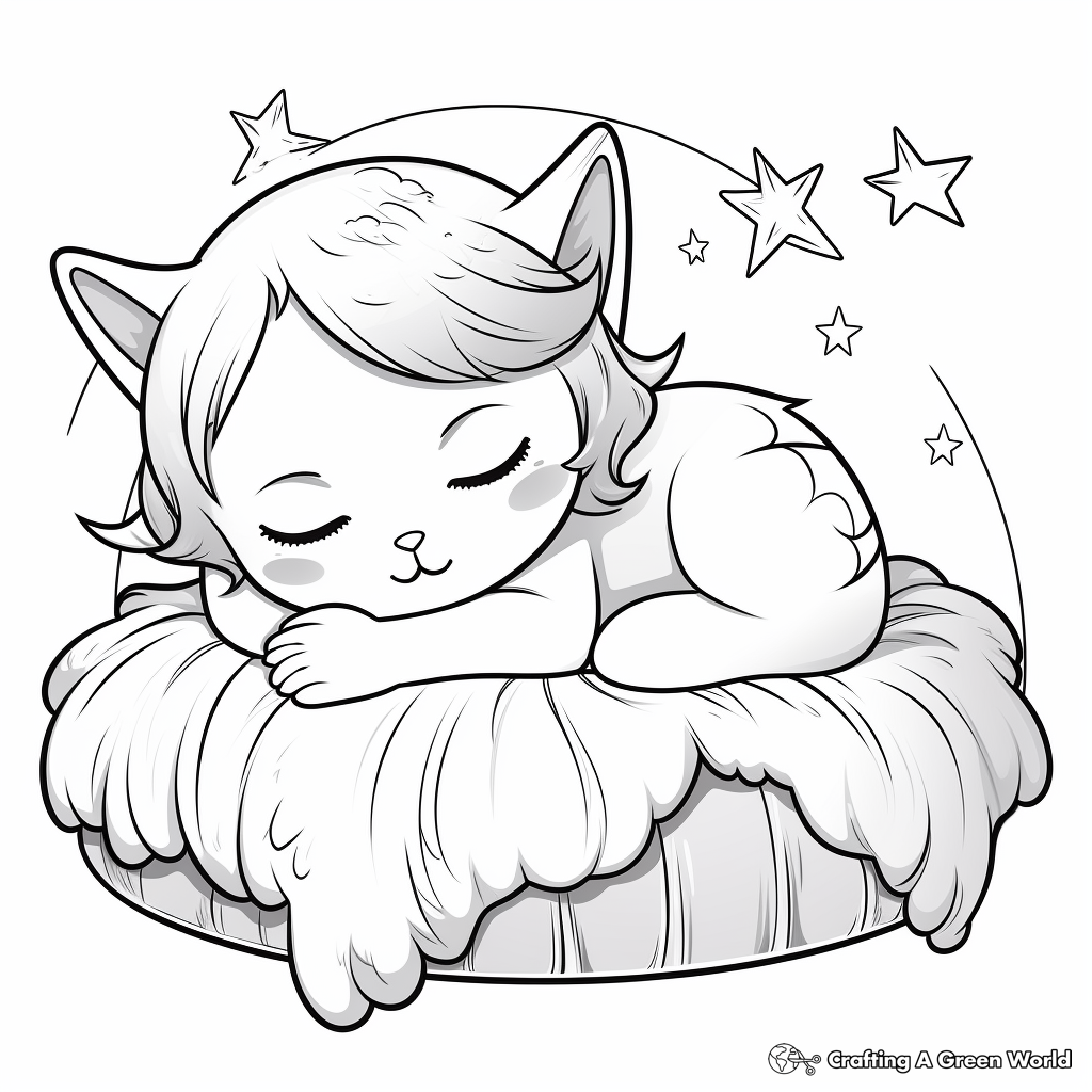 Sleeping Kitty Fairy Coloring Pages for Bedtime 3