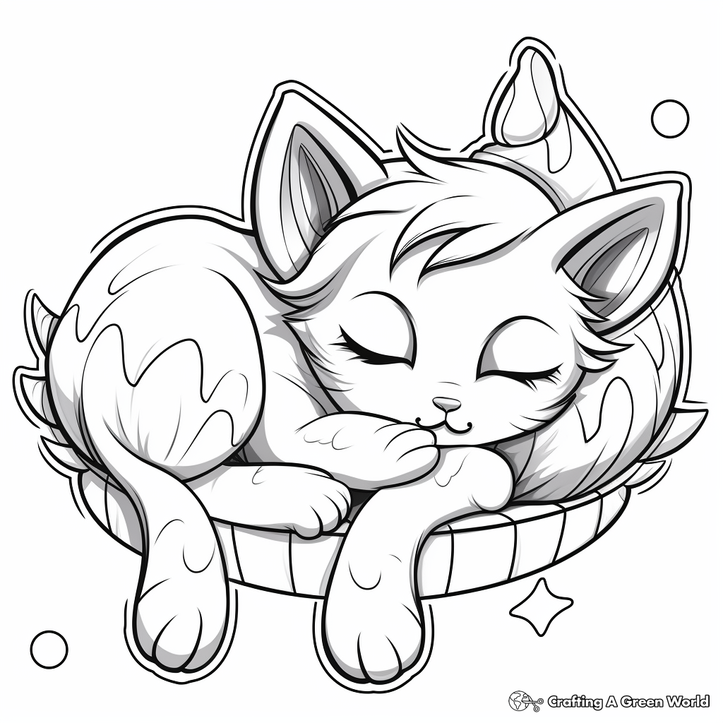 Sleeping Kitty Fairy Coloring Pages for Bedtime 4