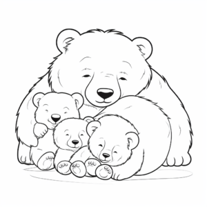 Sleeping Mama Bear and Cubs Coloring Pages 1