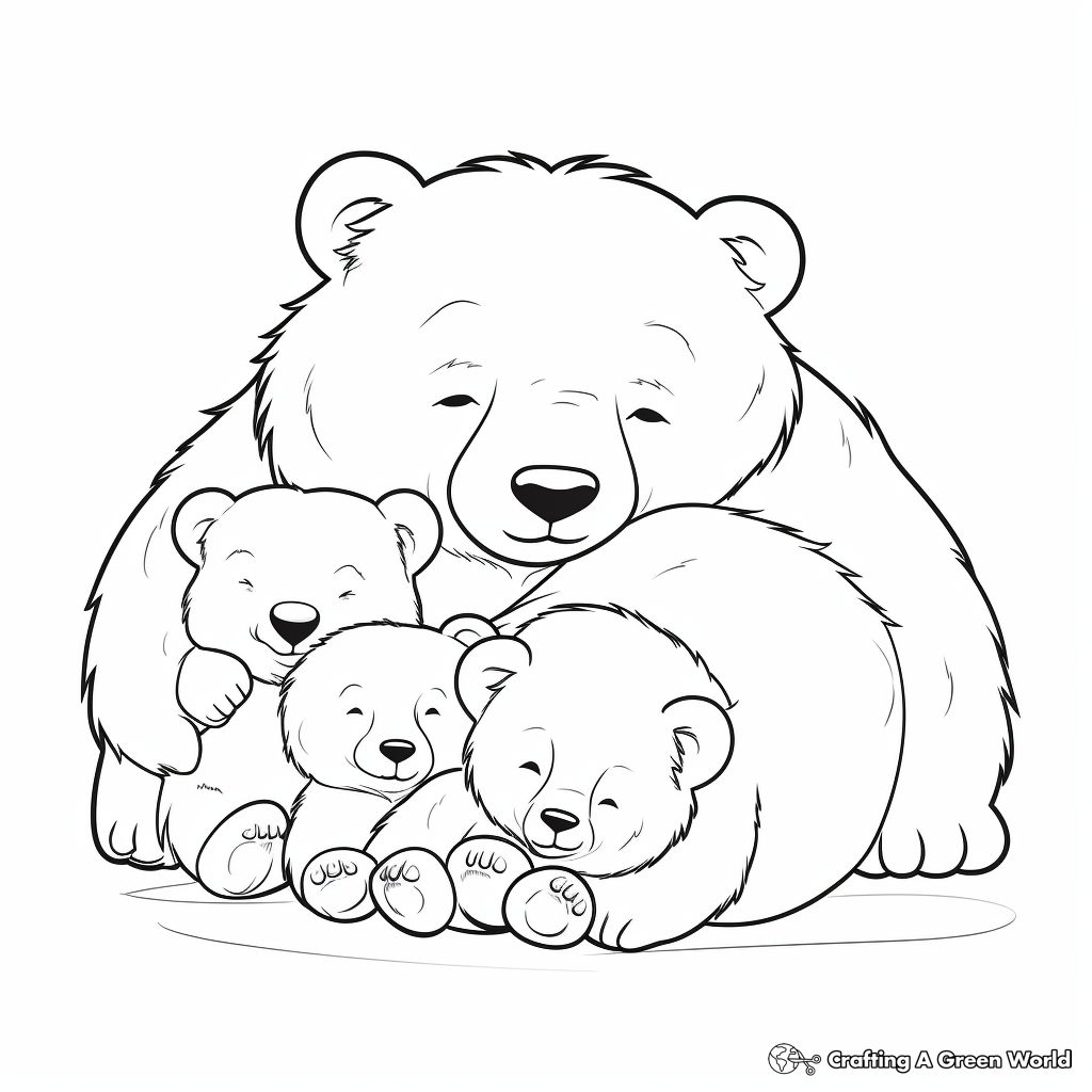 Sleeping Mama Bear and Cubs Coloring Pages 1