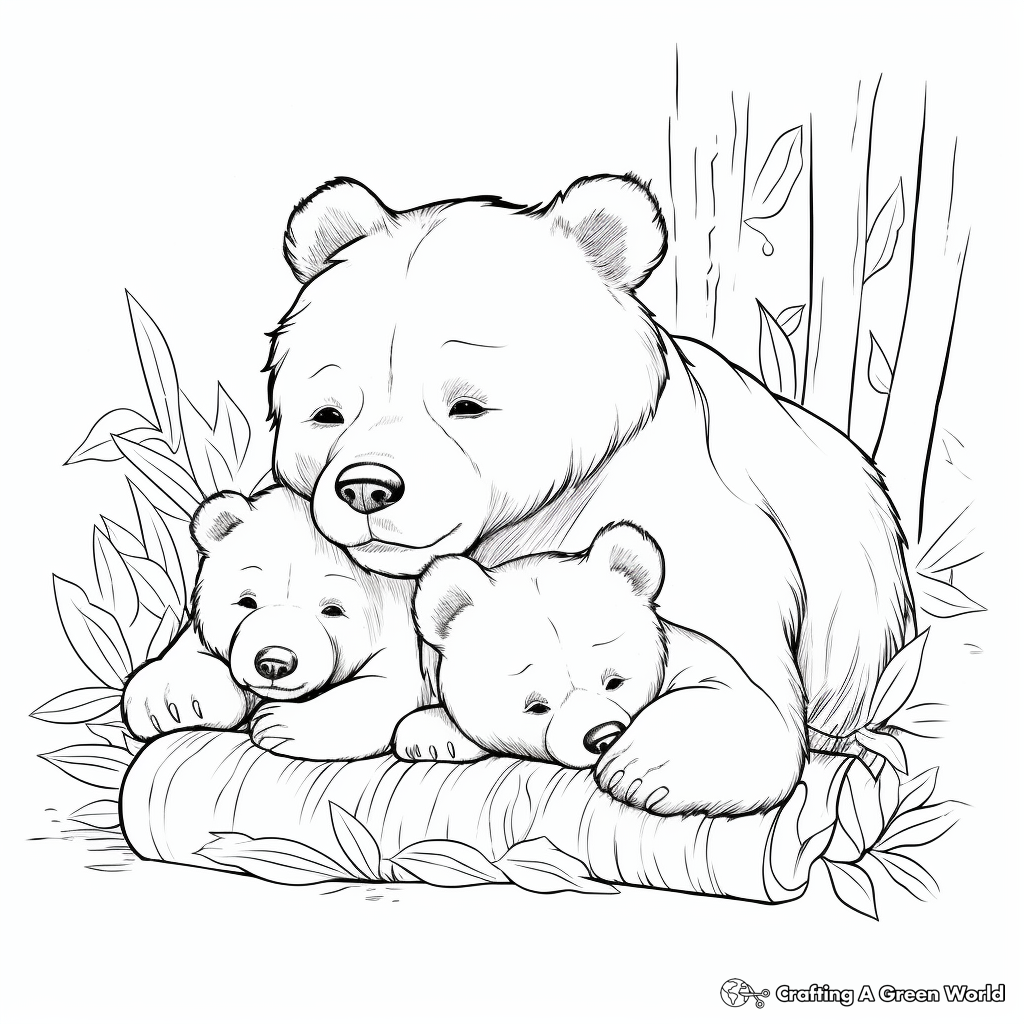 Sleeping Mama Bear and Cubs Coloring Pages 3