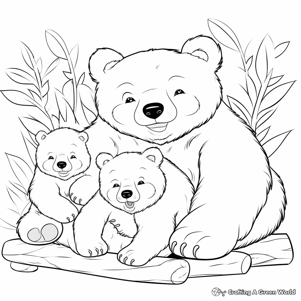 Sleeping Mama Bear and Cubs Coloring Pages 4