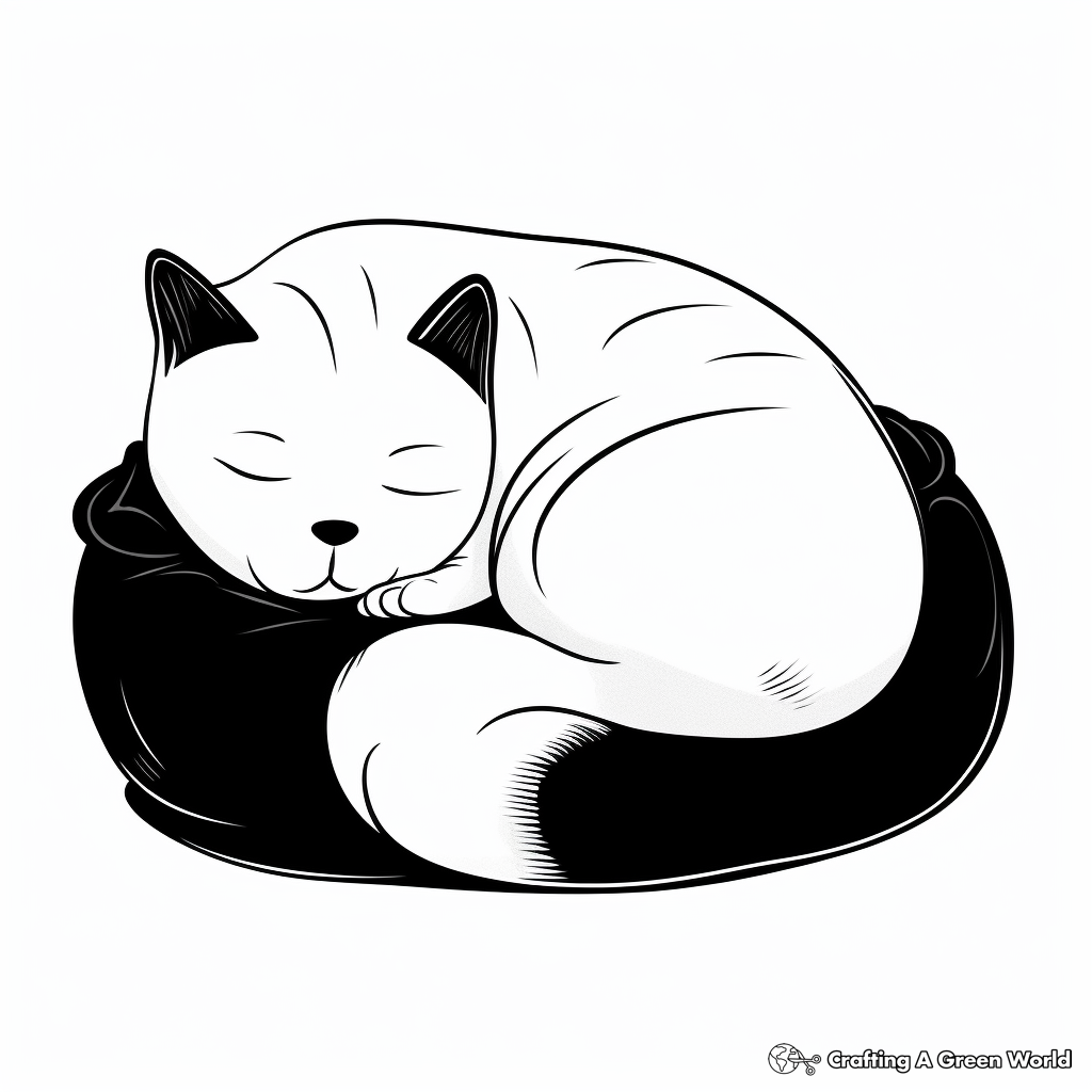 Sleeping Siamese Cat Coloring Pages 1