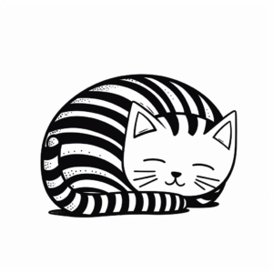 Sleeping Striped Cat Coloring Pages 1