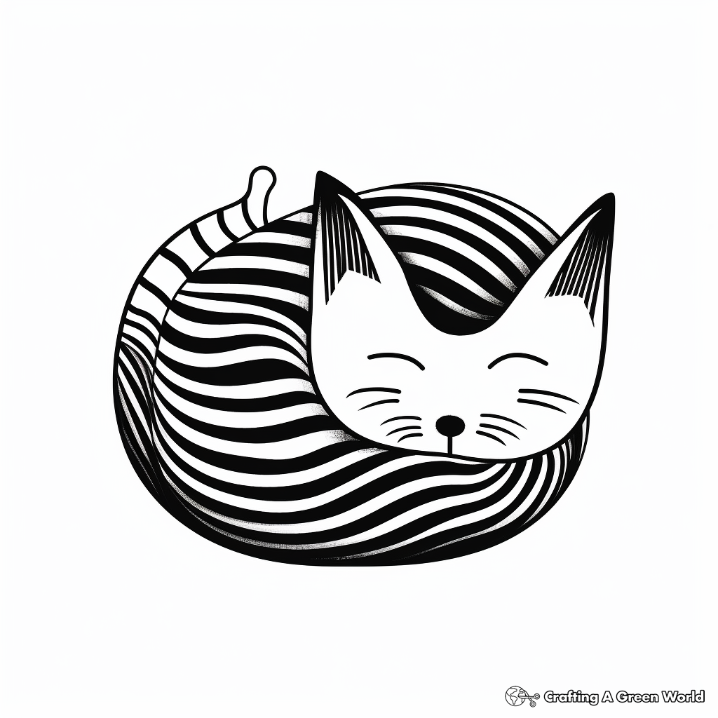 Sleeping Striped Cat Coloring Pages 2
