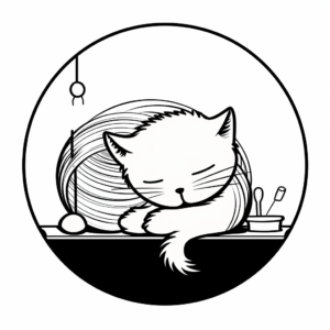 Sleepy Cat and Yarn Ball Coloring Pages 3