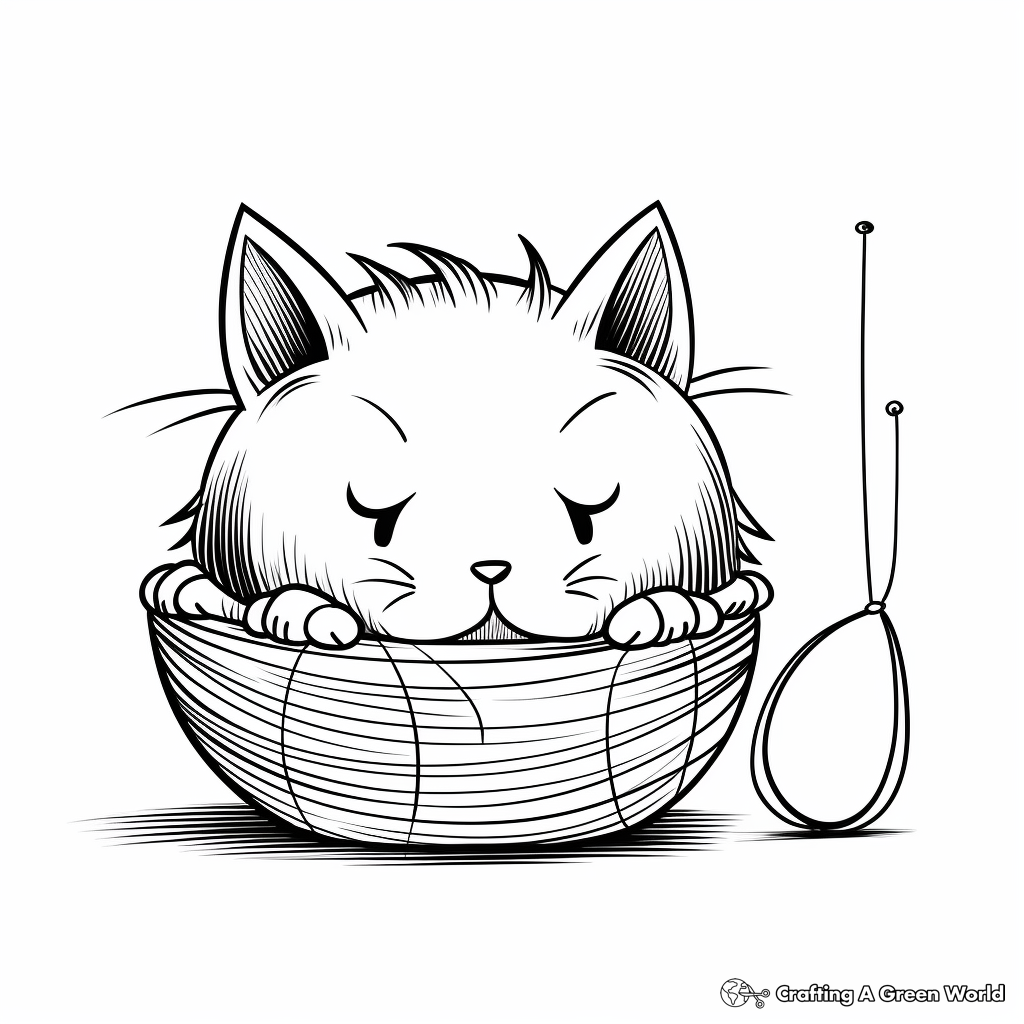 Sleepy Cat and Yarn Ball Coloring Pages 4