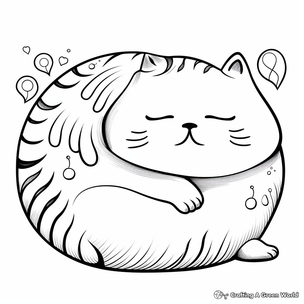 Sleepy Fat Cat Snoozing Coloring Pages 1
