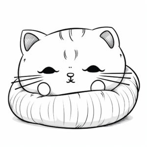 Sleepy Time Pillow Cat Coloring Pages 1