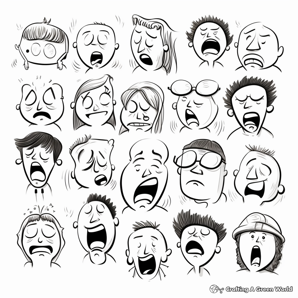 Sleepy Yawning Faces Coloring Pages 4