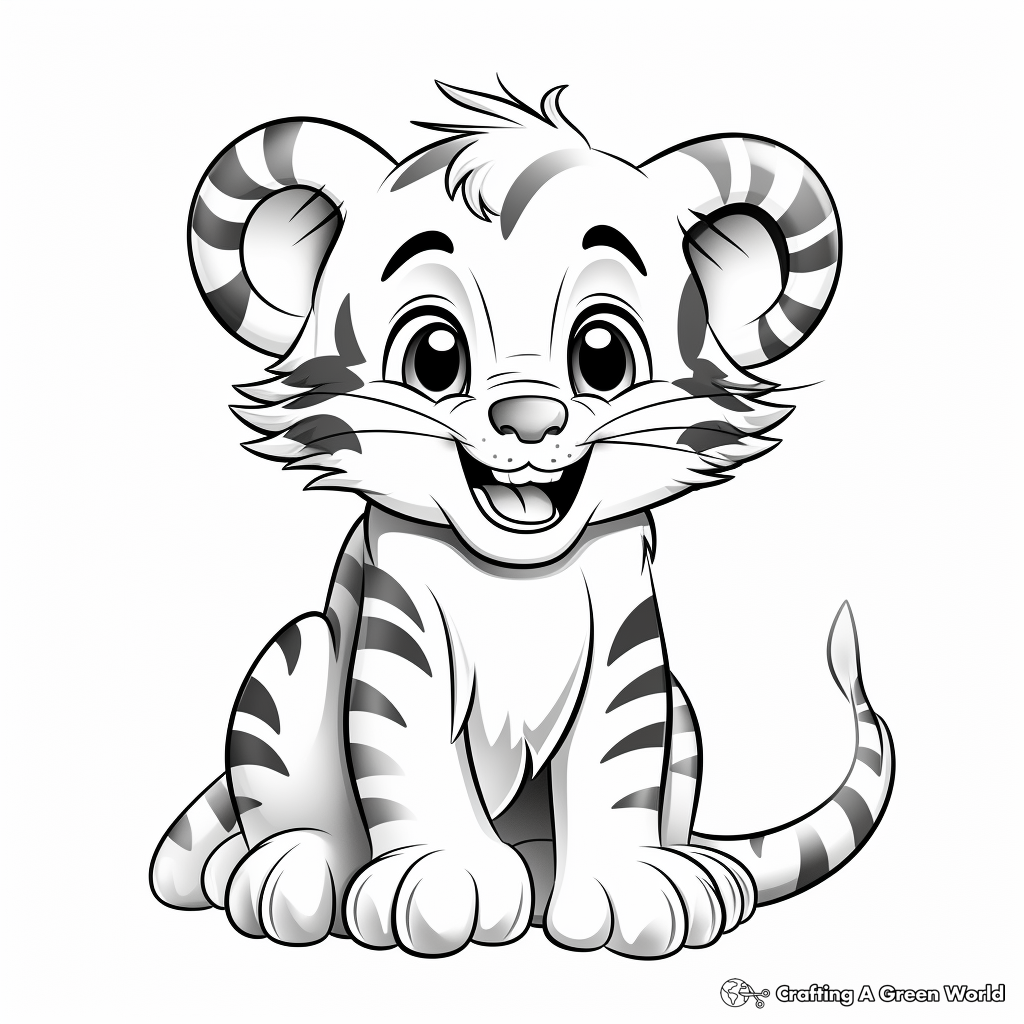 Smiling Baby Tiger Color Pages for Preschoolers 2