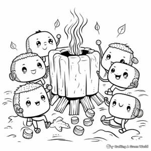 S'mores Party Coloring Pages: Friends Around a Campfire 1