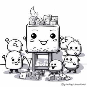 S'mores Party Coloring Pages: Friends Around a Campfire 3