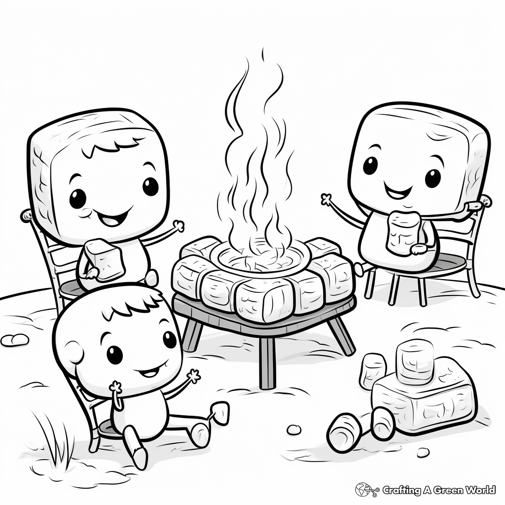 S'mores Party Coloring Pages: Friends Around a Campfire 4