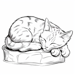 Snoozing Kitten Printable Coloring Pages 1